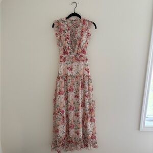 The Clothing Company Pink and Cream Plunge Neck Maxi Dress Corset Back